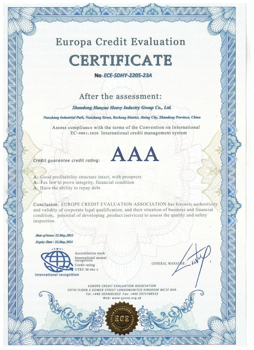 چین Shandong Hanyue Heavy Industry Group Co., Ltd. گواهینامه ها